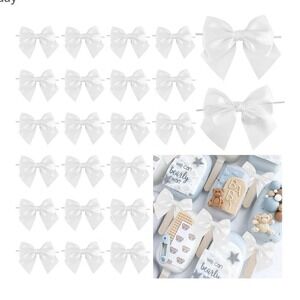 White Pre-tied Twist Tie Satin Gift Wrap Bows 24 Count  Wedding Decor ,candy Tre